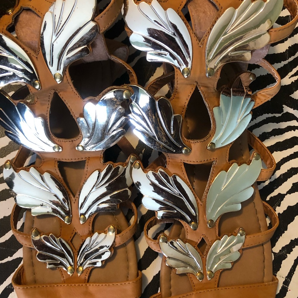 Silver and Tan Leaf Sandals